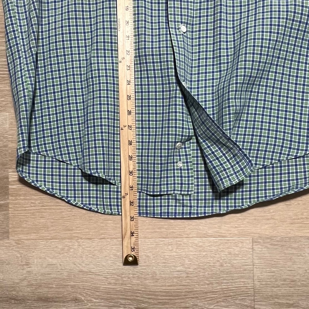 Faconnable Mens Large Green Blue Plaid Short Sleeve Button Down Shirt USA Made - Picture 8 of 10
